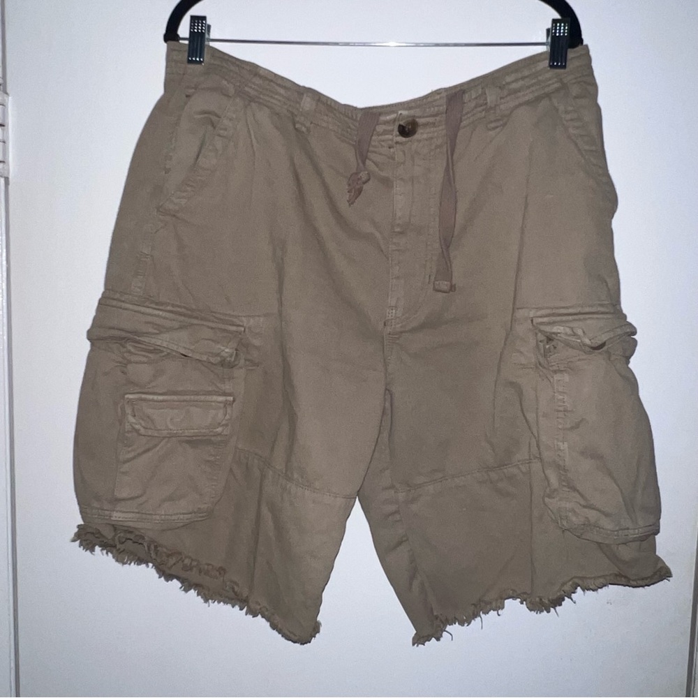 ZARA Tan Cargo Shorts Size 14 | 100% Cotton | Frayed Hem